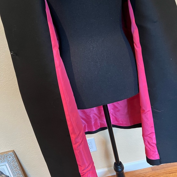 Vtg Joseph Magnin black silk taffeta hot pink opera couture coat - Picture 5 of 16